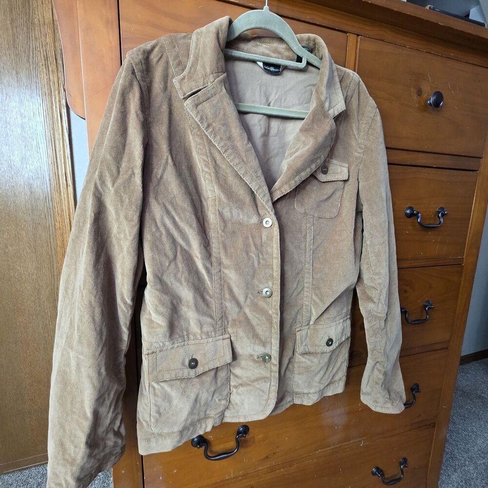 Vintage Eddie Bauer Tan Corduroy Jacket Size 12 Pockets Y2K Academia Retro